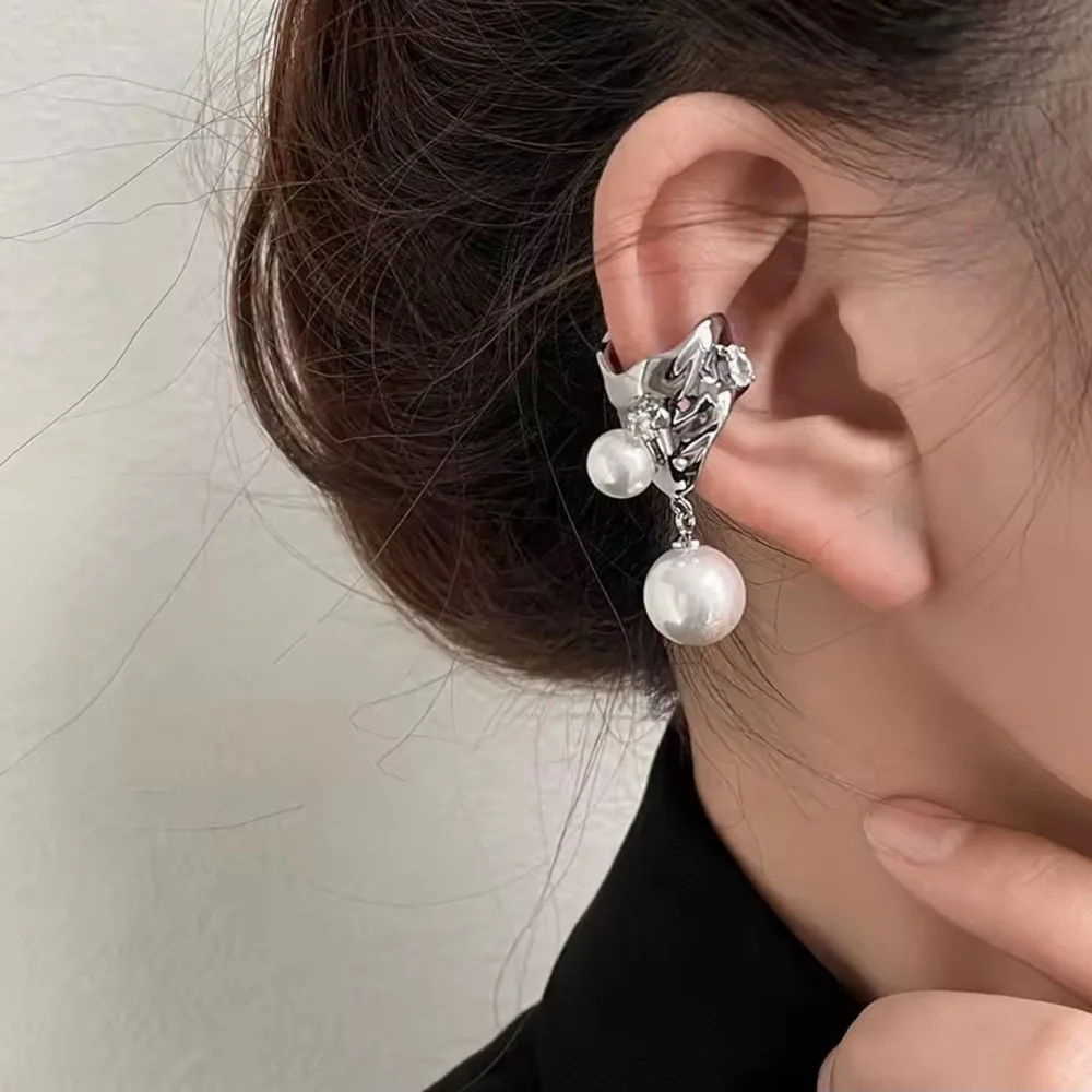 Silver-Tone Double Pearl Drop Earrings - Picture 2 of 7